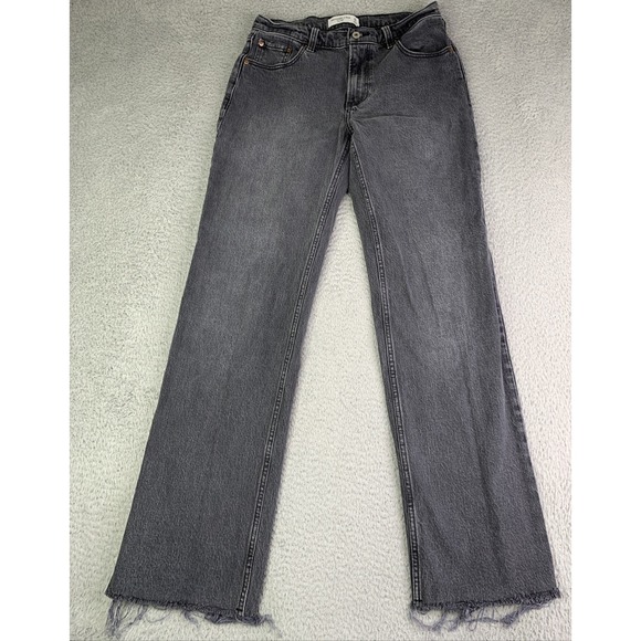 Abercrombie & Fitch Jeans Womens Size 26/2 The Baggy Low Rise Grey Raw Hem - Picture 1 of 9